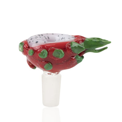 Handcrafted Empire Glassworks 14mm Funnel Style Bowl: Strawberry Glass Pipe with Green Spots