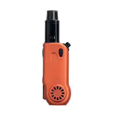 Orange award-winning Eternity Laser torch with black nozzle and circular vent, Star Wars inspired