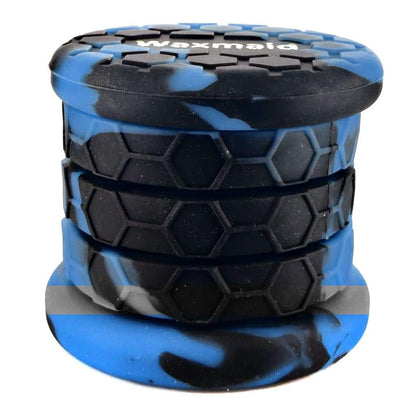 Cylindrical blue and black herb grinder on honeycomb Multicolor Extendable Silicone Jars