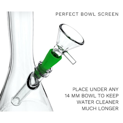 Glass bong with green filter adapter for weed pipes by Perfect Roach Clip