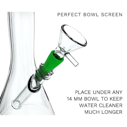 Glass bong with green filter adapter for weed pipes by Perfect Roach Clip