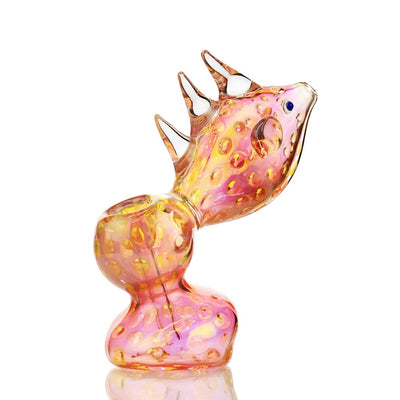 Pink and gold glass sculpture with spiky top in Fish Bubbler Gold Fume design