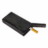 Flat magnet wooden dugout case with sliding lid and metal cigarette chillum partially visible
