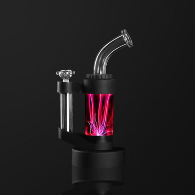Flux Plasma Water Pipe: Sleek vaporizer with glowing pink and purple chamber for smooth hits
