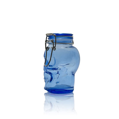 Glass jars 50ml: Blue skull-shaped hinged jar - Tribal Print Mason Jar functional art