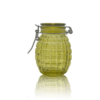 Glass jars 50ml: Yellow jar with pineapple pattern and clasp lid - Functional art collectible