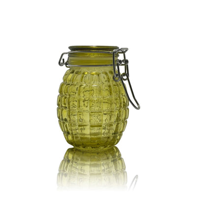Green glass jar with pineapple-like texture, hinged lid – 50ml Tribal Print Mason Jar