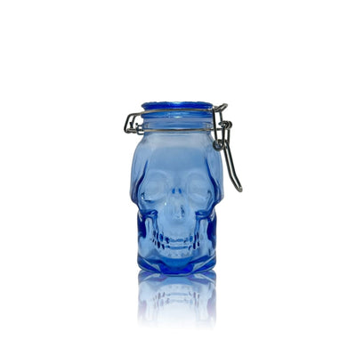 Blue glass jar shaped like a human skull, 50ml Tribal Print Mason Jar, functional art