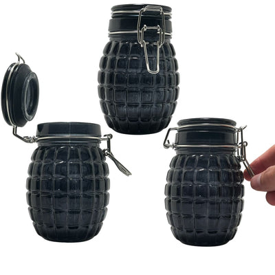 Grenade-shaped glass jars with locking lids, 50ml, create collectible, functional art