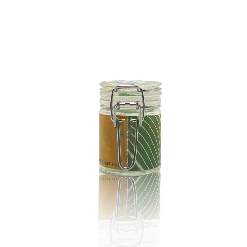 Glass jars 50ml: Tribal Print Mason Jar with hinged lid and colorful label - Functional Art