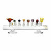 Glass menorah with colorful bowls in 16 Slot Glass Slide Display for Quartz Bangers