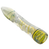 Glass chillum features swirling yellow, blue patterns, gold fuming, and color-changing elements