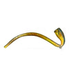 A curved, translucent yellow fishing lure next to a Gold Gandalf Sherlock Pipe for mystical smoking