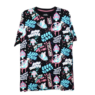 Good Vibe Cotton T-shirt Pack with Colorful Psychedelic Patterns on a Black Background