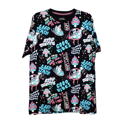 Good Vibe Cotton T-shirt Pack with psychedelic mushrooms, butterflies, and colorful text