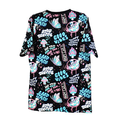 Good Vibe Cotton T-shirt Pack: Colorful Psychedelic Patterns and Phrases All Over