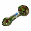 Granitized glass pipe with swirling green, brown patterns and blue decorative element