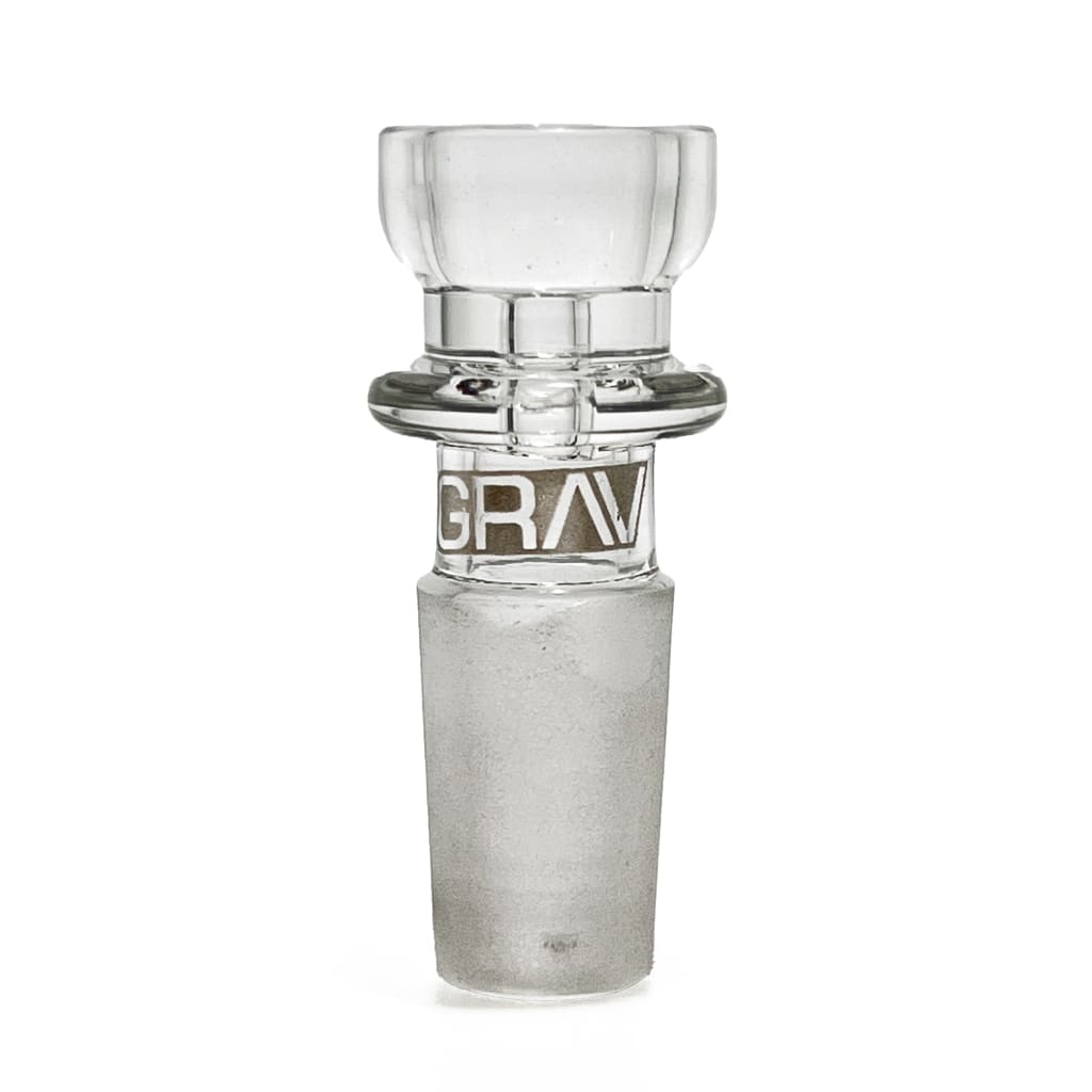 Grav Rain Bubbler with clear glass adapter, frosted base, curved interior for swirling action