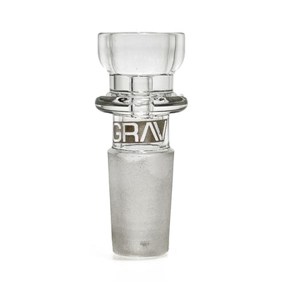 Grav Rain Bubbler with clear glass adapter, frosted base, curved interior for swirling action