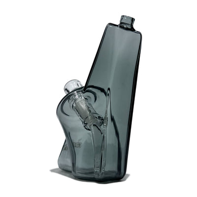 Uniquely shaped Grav Webge Bubbler with 14mm Cup Bowl and 45° Male Banger in smoky gray glass