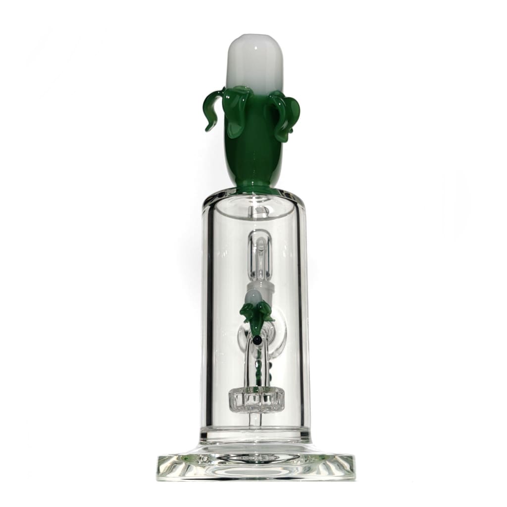 Banana dab rig with fixed showerhead percolator and sculpted banana mouthpiece