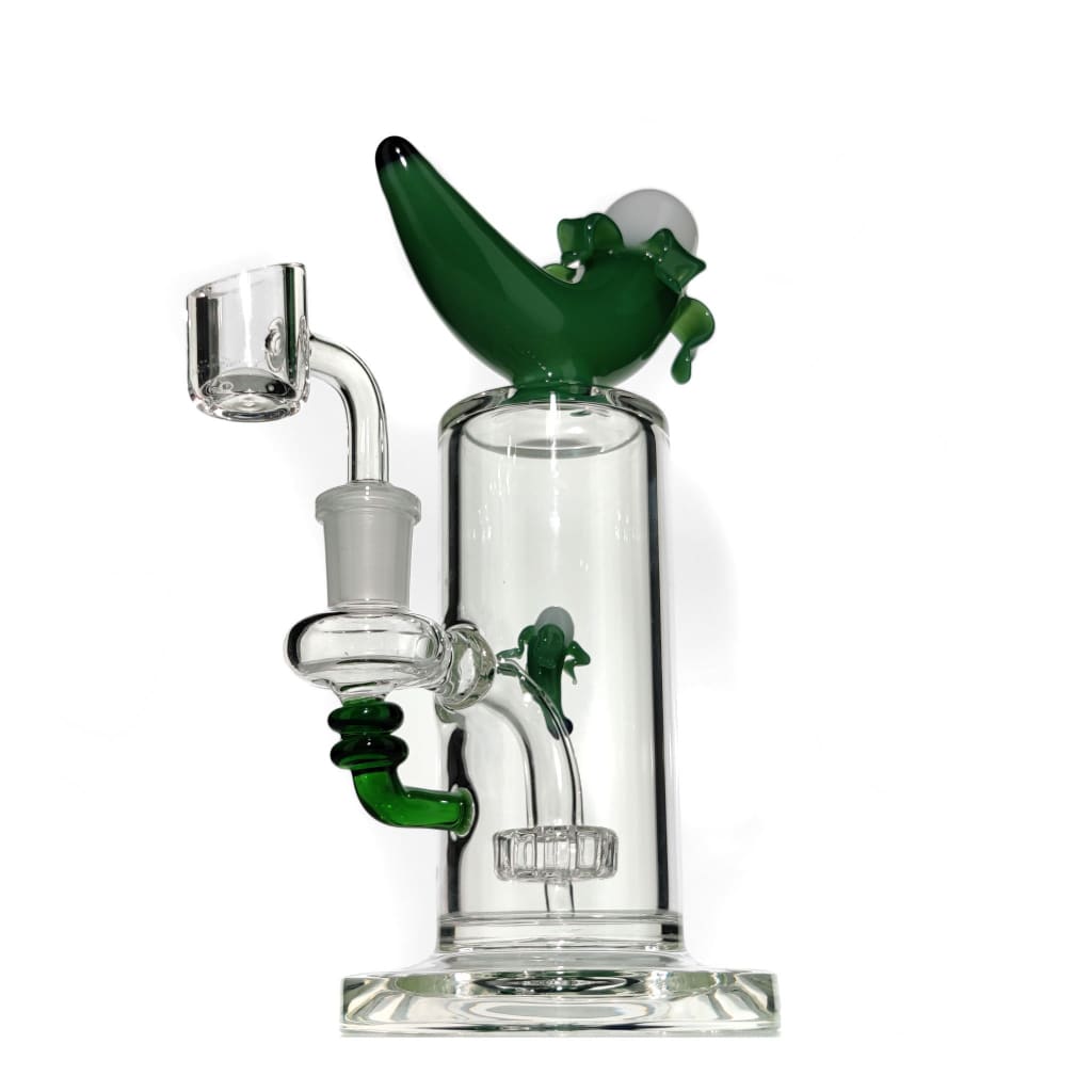 Banana dab rig with fixed showerhead percolator and sculpted banana mouthpiece