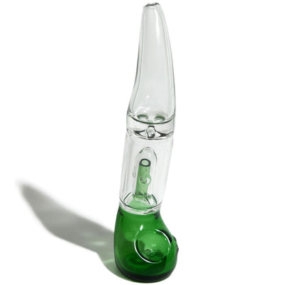 Green and clear glass sherlock bubbler in two peculiar colors