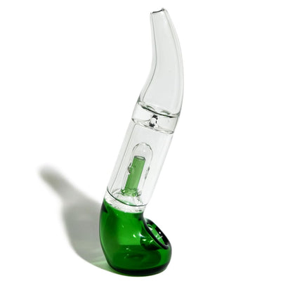 Handcrafted green sherlock bubbler in two peculiar colors with clear glass pipe