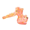 Gold Fume Glass Hammer Bubbler: Pink And Yellow Bulbous Pipe With Elongated Stem