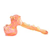 Gold Fume Glass Hammer Bubbler With Pink And Orange Tint, Bulbous Shape, And Elongated Stem