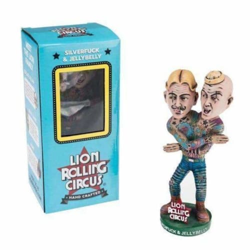 Figurine of conjoined circus performers in Lion Rolling Circus Collectable Bobblehead