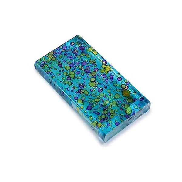 Handmade Acrylic Color Splash Dugouts: Rectangular block with blue, green, and purple patterns