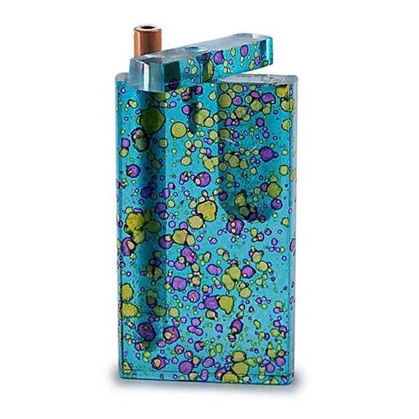 Handmade acrylic color splash vape device or e-cigarette with a blue base and speckled design