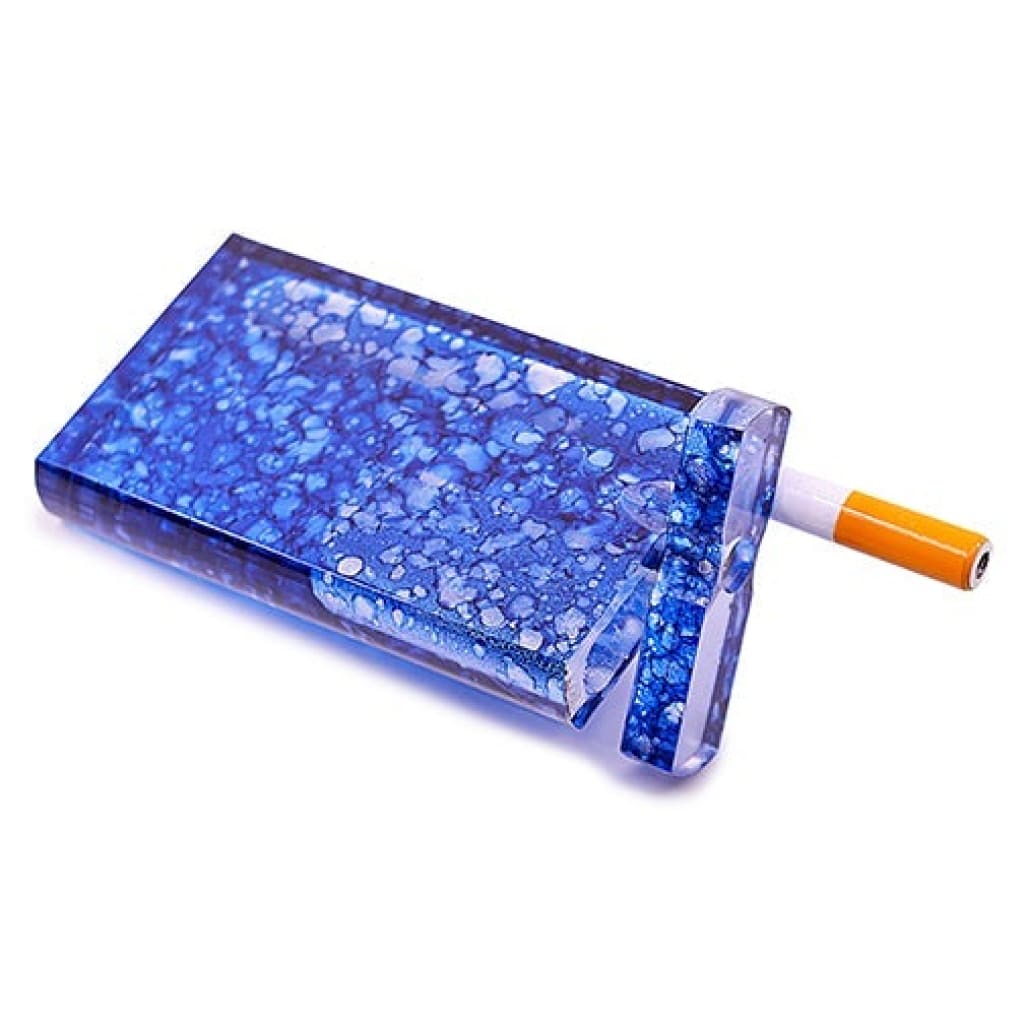 Blue speckled glass cigarette case in handmade acrylic dugout – popular smoking accessories