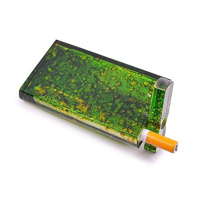 Green resin acrylic dugout with a cigarette, unique handmade smoking accessory