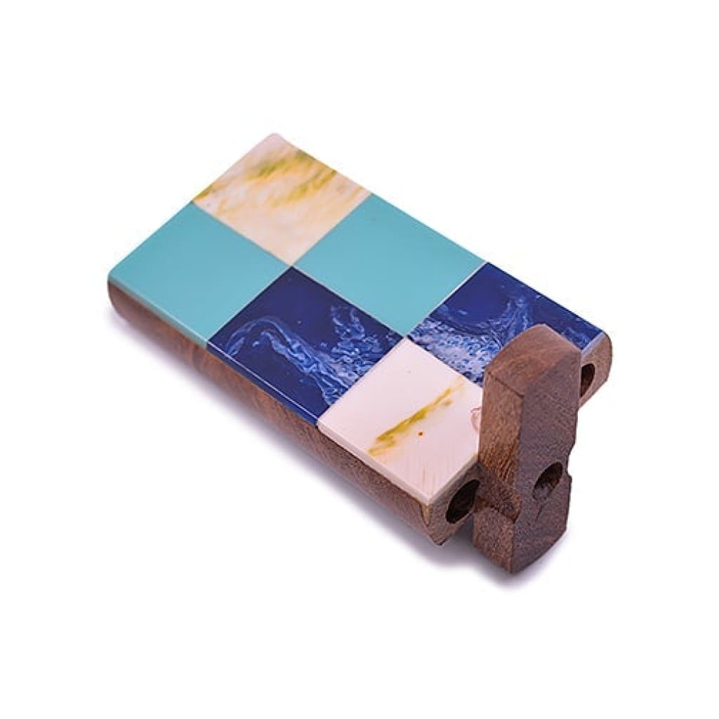 Handmade wooden dugout with colorful block and wooden attachment - popular smoking accessory