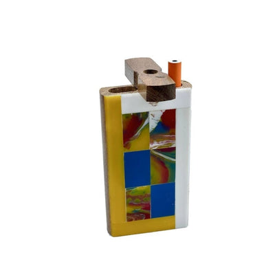 Colorful geometric wooden pipe from Handmade Wooden Dugouts - Unique Smoking Accessories