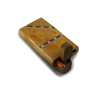 Wooden unparallel dugout with decorative inlaid bands and swivel cover, beautifully handcrafted