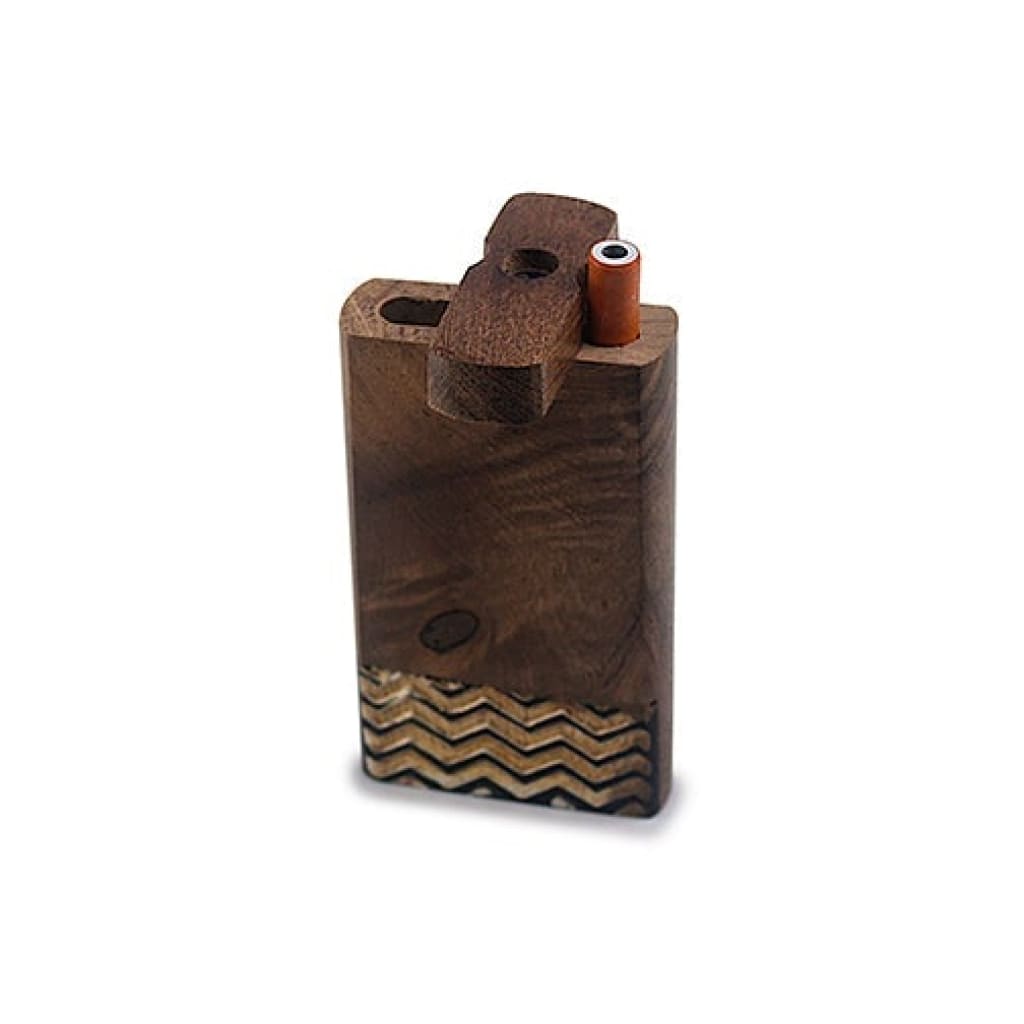 Brown wooden dugout pipe with chevron pattern from Handmade Wooden Wave Collection