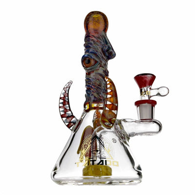 Heady glass Banger Hanger Style Beaker Bong with dinosaur design and slit showerhead percolator