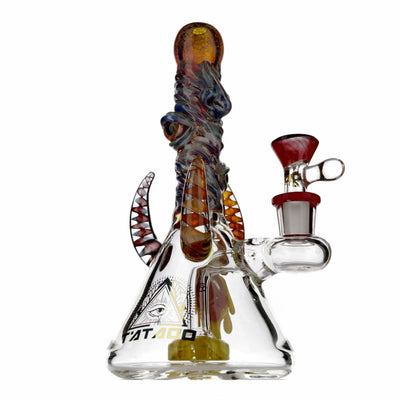 Heady glass Banger Hanger Style Beaker Bong with red bowl and slit showerhead percolator