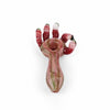 Heady Zombie Hand Pipe – Brightly-colored glass pipe shaped like a hand with red and pink swirls