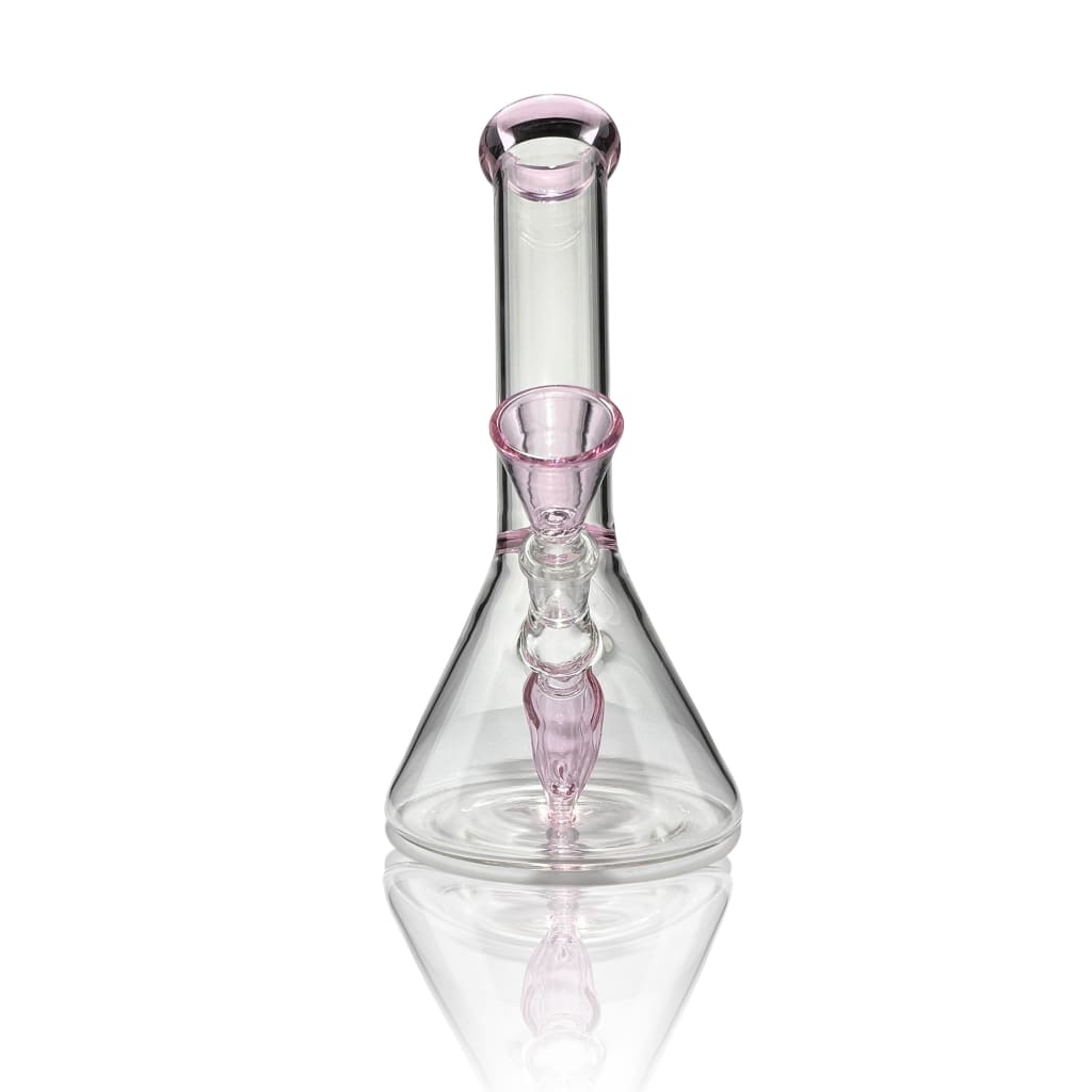 Heartbreaker Mini glass bong with pink accents and heart ice catcher, beaker base design
