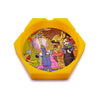 Yellow hexagonal shatter resistant and freezer safe silicone ashtray with colorful design