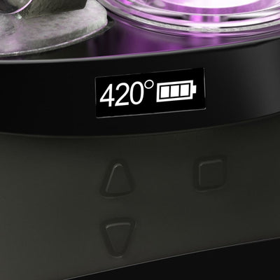 High Five Duo E-rig with digital display at 420° and full battery icon, dual-use vaporizer