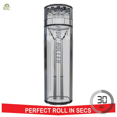 Transparent cylindrical ’Zig-Roller’ for rolling paper grind & pack with built-in rolling mechanism