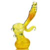 Yellow glass pipe with curved shape and decorative details of a Silver Fume Bubbler With 7 Hook-ups