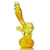 Yellow glass water pipe with curved neck and bulbous base - Silver Fume Bubbler with 7 Hook-ups