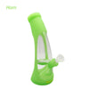 Bright green Waxmaid Horn Silicone Glass Water Pipe with white accents and curved shape