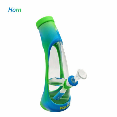 Colorful Waxmaid Horn Silicone Glass Water Pipe with Curved Neck and Removable Bowl Piece